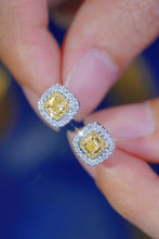 Load image into Gallery viewer, LUOWEND 18K White Gold Real Natural Yellow Diamond Stud Earrings for Women