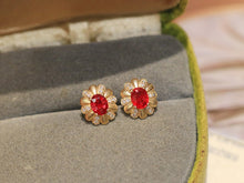 Load image into Gallery viewer, LUOWEND 18K Yellow Gold Natural Ruby Earrings for Women