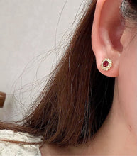 Load image into Gallery viewer, LUOWEND 18K Yellow Gold Natural Ruby Earrings for Women