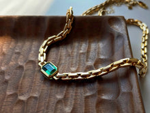 Load image into Gallery viewer, LUOWEND 18K Yellow Gold Real Natural Emerald Necklace for Women