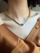 Load image into Gallery viewer, LUOWEND 18K Yellow Gold Real Natural Emerald Necklace for Women