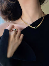Load image into Gallery viewer, LUOWEND 18K Yellow Gold Real Natural Emerald Necklace for Women