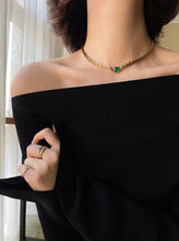 Load image into Gallery viewer, LUOWEND 18K Yellow Gold Real Natural Emerald Necklace for Women