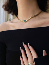 Load image into Gallery viewer, LUOWEND 18K Yellow Gold Real Natural Emerald Necklace for Women