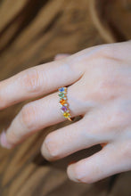 Load image into Gallery viewer, LUOWEND 18K Yellow Gold Real Natural Aquamarine and Diamond Gemstone Ring for Women