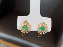 Load image into Gallery viewer, LUOWEND 18K Yellow Gold Natural Emerald Earrings for Women