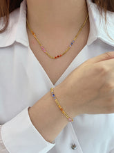 Load image into Gallery viewer, LUOWEND 18K Yellow Gold Real Natural Aquamarine Bracelet&Necklace for Women