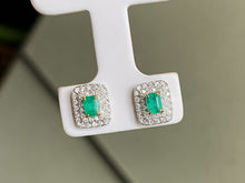 Load image into Gallery viewer, LUOWEND 18K White Gold Natural Emerald Earrings for Women