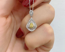 Load image into Gallery viewer, LUOWEND 18K White Gold Real Natural Yellow Diamond Pendant Necklace for Women