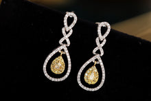 Load image into Gallery viewer, LUOWEND 18K White Gold Natural Yellow Diamond Earrings for Women