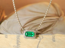 Load image into Gallery viewer, LUOWEND 18K White Gold Natural Emerald Necklace for Women