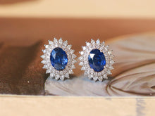 Load image into Gallery viewer, LUOWEND 18K White Gold Natural Sapphire Earrings for Women