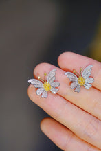 Load image into Gallery viewer, LUOWEND 18K White Gold Real Natural Yellow Diamond Stud Earrings for Women