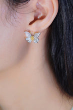 Load image into Gallery viewer, LUOWEND 18K White Gold Real Natural Yellow Diamond Stud Earrings for Women