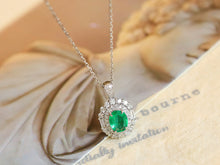 Load image into Gallery viewer, LUOWEND 18K White Gold Natural Emerald Necklace for Women