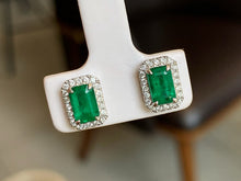 Load image into Gallery viewer, LUOWEND 18K White Gold Natural Emerald Earrings for Women