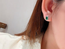 Load image into Gallery viewer, LUOWEND 18K White Gold Natural Emerald Earrings for Women