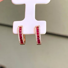 Load image into Gallery viewer, LUOWEND 18K Rose Gold Natural Ruby Earrings for Women