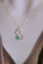 Load image into Gallery viewer, LUOWEND 18K Yellow Gold Real Natural Emerald and Diamond Necklace for Women