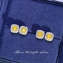 Load image into Gallery viewer, LUOWEND 18K White Gold Real Natural Yellow Diamond Stud Earrings for Women