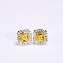 Load image into Gallery viewer, LUOWEND 18K White Gold Real Natural Yellow Diamond Stud Earrings for Women