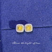 Load image into Gallery viewer, LUOWEND 18K White Gold Real Natural Yellow Diamond Stud Earrings for Women