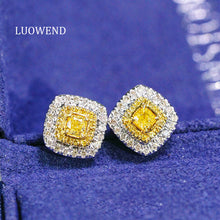Load image into Gallery viewer, LUOWEND 18K White Gold Real Natural Yellow Diamond Stud Earrings for Women
