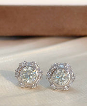 Load image into Gallery viewer, LUOWEND 18K White Gold Natural Diamond Earrings for Women