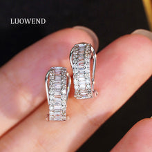 Load image into Gallery viewer, LUOWEND 18K White Gold Real Natural Diamond Hoop Earrings for Women