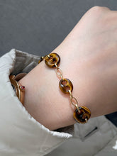Load image into Gallery viewer, LUOWEND 18K Yellow Gold Real Natural Tiger's Eye Bracelet&Necklace for Women