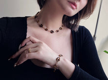Load image into Gallery viewer, LUOWEND 18K Yellow Gold Real Natural Tiger's Eye Bracelet&Necklace for Women