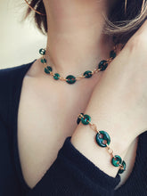 Load image into Gallery viewer, LUOWEND 18K Yellow Gold Real Natural Malachite Bracelet&Necklace for Women