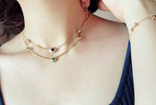 Load image into Gallery viewer, LUOWEND 18K Yellow Gold Real Natural Sapphire&Emerald Necklace for Women