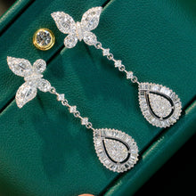Load image into Gallery viewer, LUOWEND 18K White Gold Real Natural Diamond Drop Earrings for Women