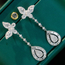 Load image into Gallery viewer, LUOWEND 18K White Gold Real Natural Diamond Drop Earrings for Women