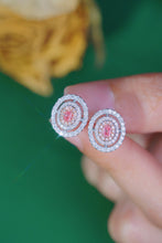Load image into Gallery viewer, LUOWEND 18K White Gold Real Natural Pink Diamond Stud Earrings for Women