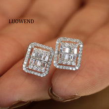 Load image into Gallery viewer, LUOWEND 18K White Gold Real Natural Diamond Stud Earrings for Women