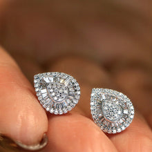 Load image into Gallery viewer, LUOWEND 18K White Gold Real Natural Diamond Stud Earrings for Women