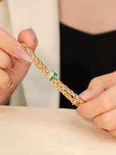 Load image into Gallery viewer, LUOWEND 18K Yellow Gold Natural Emerald Bracelet for Women