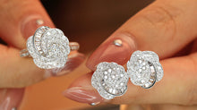 Load image into Gallery viewer, LUOWEND 18K White Gold Real Natural Diamond Earrings and Ring for Women