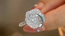 Load image into Gallery viewer, LUOWEND 18K White Gold Real Natural Diamond Earrings and Ring for Women