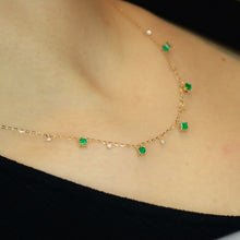 Load image into Gallery viewer, LUOWEND 18K Yellow Gold Fine Jewelry Natural Emerald Necklace for Women