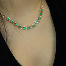 Load image into Gallery viewer, LUOWEND 18K Yellow Gold Fine Jewelry Natural Emerald Necklace for Women