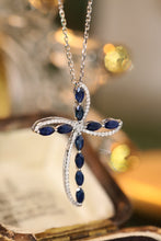 Load image into Gallery viewer, LUOWEND 18K White Gold Real Natural Sapphire and Diamond Gemstone Necklace for Women