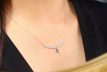 Load image into Gallery viewer, LUOWEND 18K White Gold Real Natural Sapphire and Diamond Gemstone Necklace for Women
