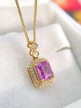 Load image into Gallery viewer, LUOWEND 18K Yellow Gold Natural Pink Sapphire Pendant Necklace for Women