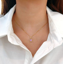 Load image into Gallery viewer, LUOWEND 18K Yellow Gold Natural Pink Sapphire Pendant Necklace for Women