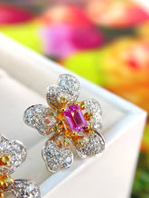 Load image into Gallery viewer, LUOWEND 18K White Gold Natural Diamond&Sapphire Earrings for Women