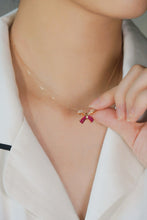 Load image into Gallery viewer, LUOWEND 18K Rose Gold Natural Diamond and Ruby Necklace for Women