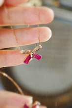 Load image into Gallery viewer, LUOWEND 18K Rose Gold Natural Diamond and Ruby Necklace for Women